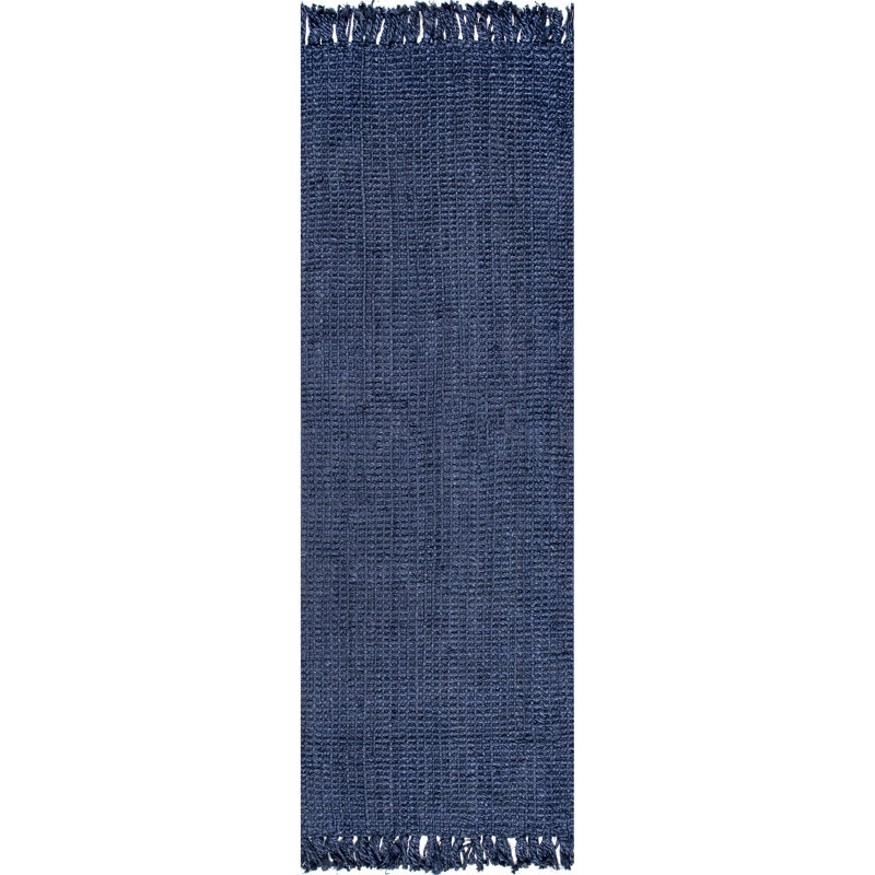 Royce Farmhouse Handmade Tufted Chunky Jute Navy Blue Rug, Runner 2'6" x 8'