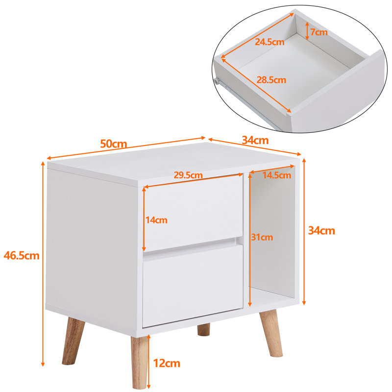 Caelo 45cm W Bedside Table, White