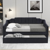  Upholstered Twin Daybed with Pull-Out Trundle Bed Frame, Guest-Ready Sleeper, Black