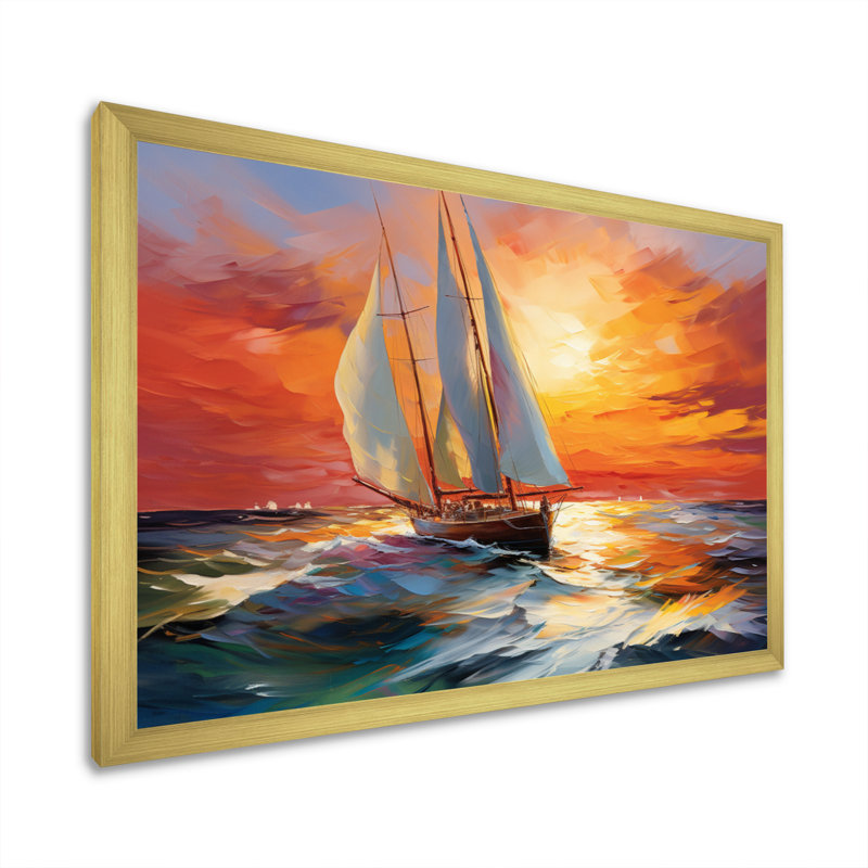 Minimalism Sailboat Rhythms VI - Sailing Boat Wall Art Prints, H 30 po x l 40 po x P 1,5 po, Cadre doré simple