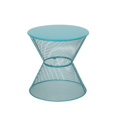 Side Table In Teal , Iron Built, 17.43 In. Depth, Width, 18.38 Height, 6.2 Lb Modern Teal, Fabricated,