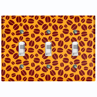 Metal Light Switch Plate Outlet Cover (Coffee Beans Brown Orange - Triple Toggle)