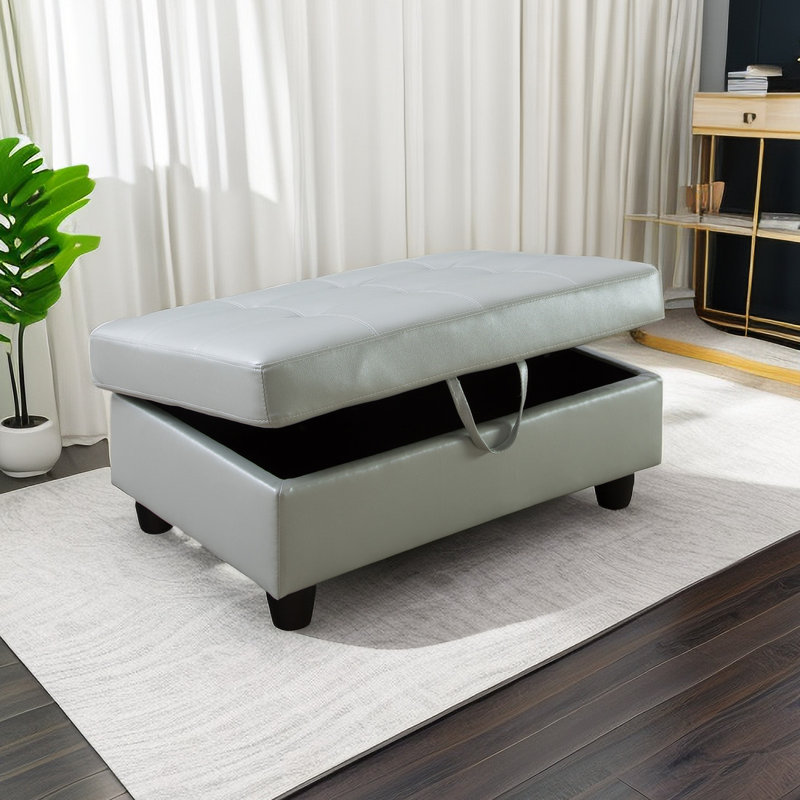 Faux Leather Upholstered Storage Bench, Silver Green
