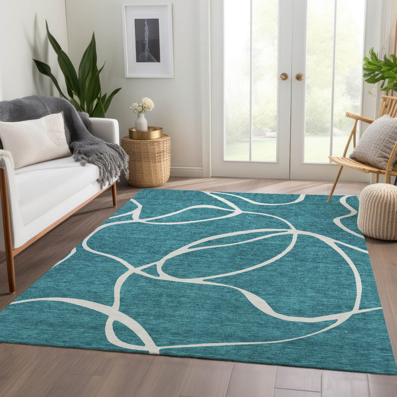 Premium Machine Washable Corum AMF999 Swirls Rug, Rectangle 10' x 14'