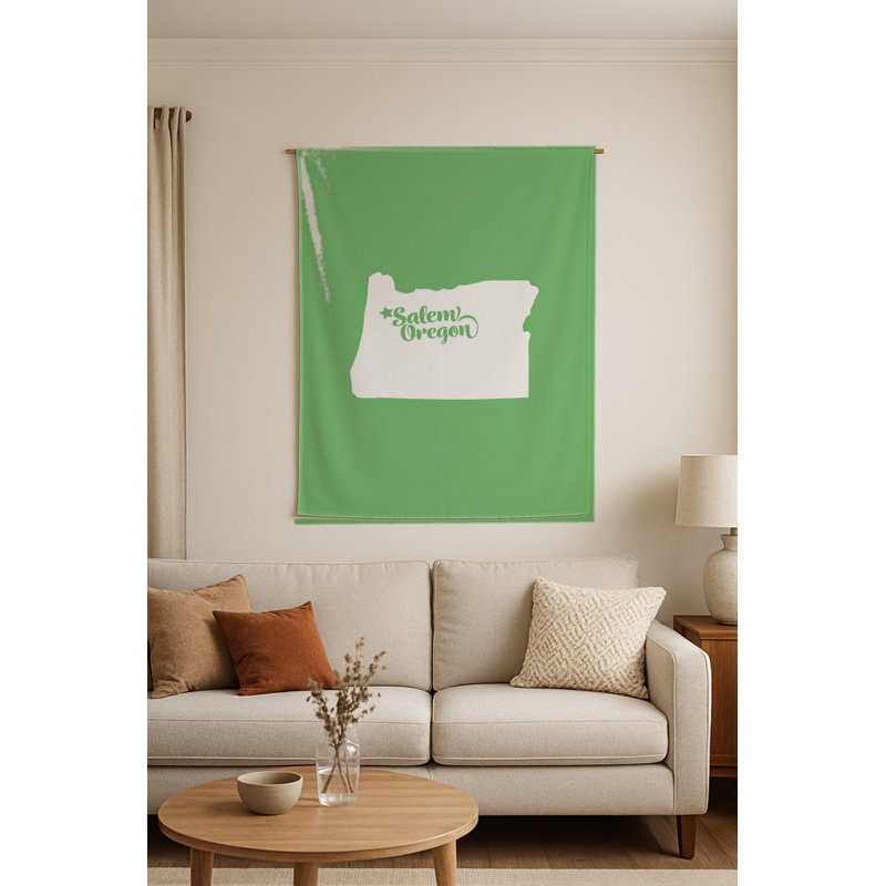 Home Sweet Salem — Silhouette de l'État de l'Oregon — Tapisserie murale tissée portrait, H 70 po x l 50 po