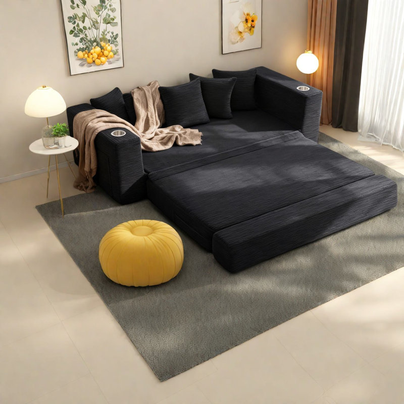 Canapé-lit convertible peu encombrant en mousse, design moderne noir pour la maison