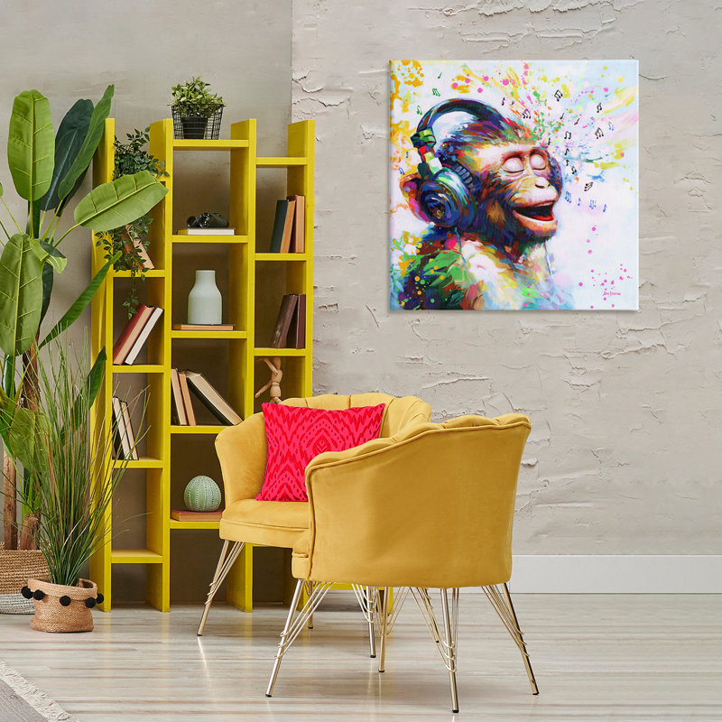 "Blissful Beats Monkey", art mural par Leon Devenice, H 30 po x l 30 po