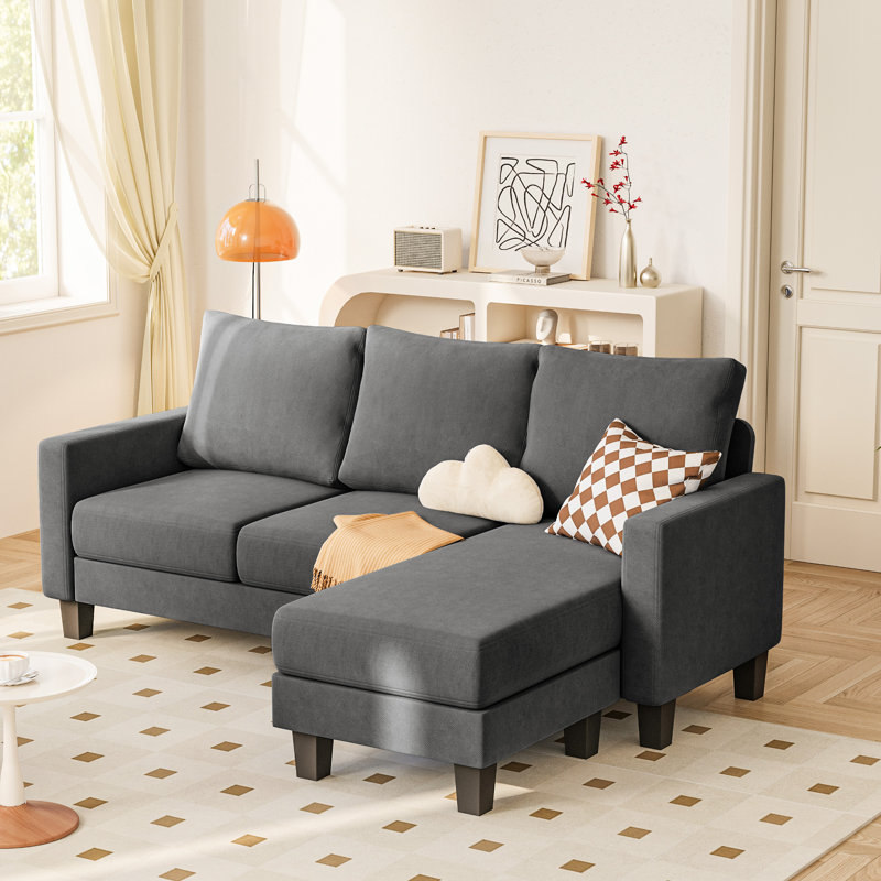 Canapé modulaire en L 70,8 po avec 3 sièges, canapé-lit rembourré moderne, Gris foncé