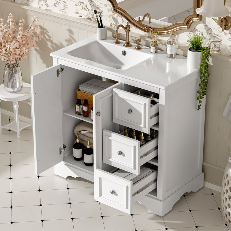 Bathroom Vanity with Ceramic Basin, White