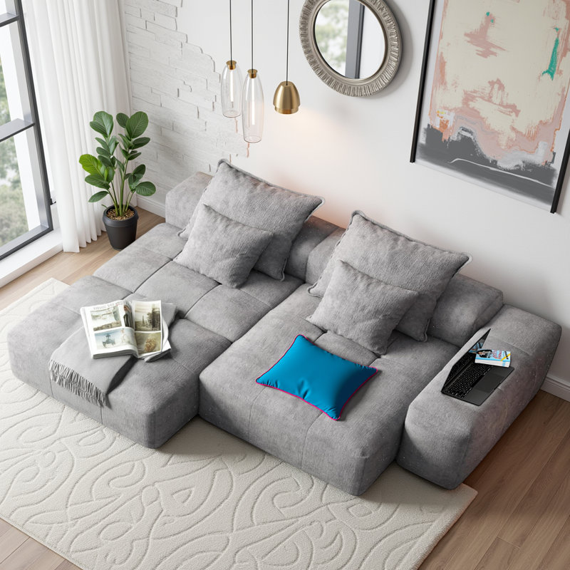 Canapé modulaire surdimensionné désossé surdimensionné, 3 sièges étincelants avec repose-pieds, 4 coussins et chaise longue, aucun assemblage requis?
