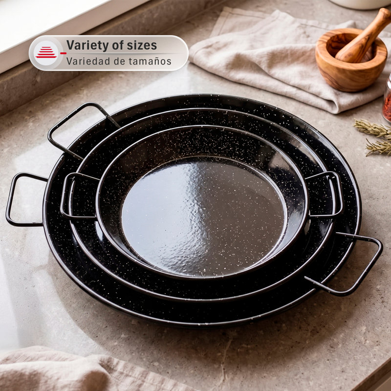 Magefesa 18-Inch Enameled Steel Paella Pan - 46 cm - 12 Servings, Ideal for Outdoor Cooking and Making Your Own Traditional Valencian Paella, Easy Cleaning