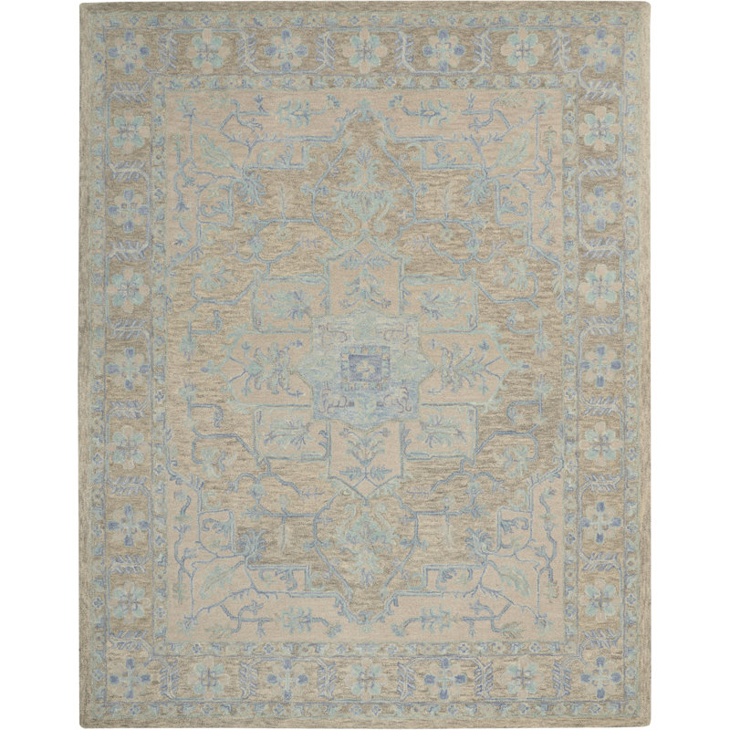 Tapis traditionnel gris fait à la main Heath, Rectangle 7 pi 9 po x 9 pi 9 po