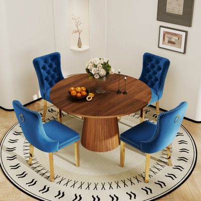 Ensemble de table de salle à manger ronde pour 4 à 6 personnes, table de cuisine moderne et chaises avec fauteuil rembourré en velours pour la salle à manger, petit espace, appartement