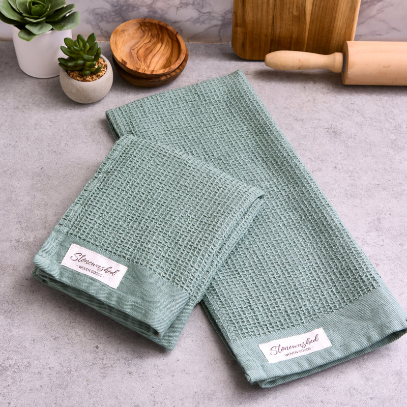 Washed Waffle Dishtowel Set/2, Jadeite