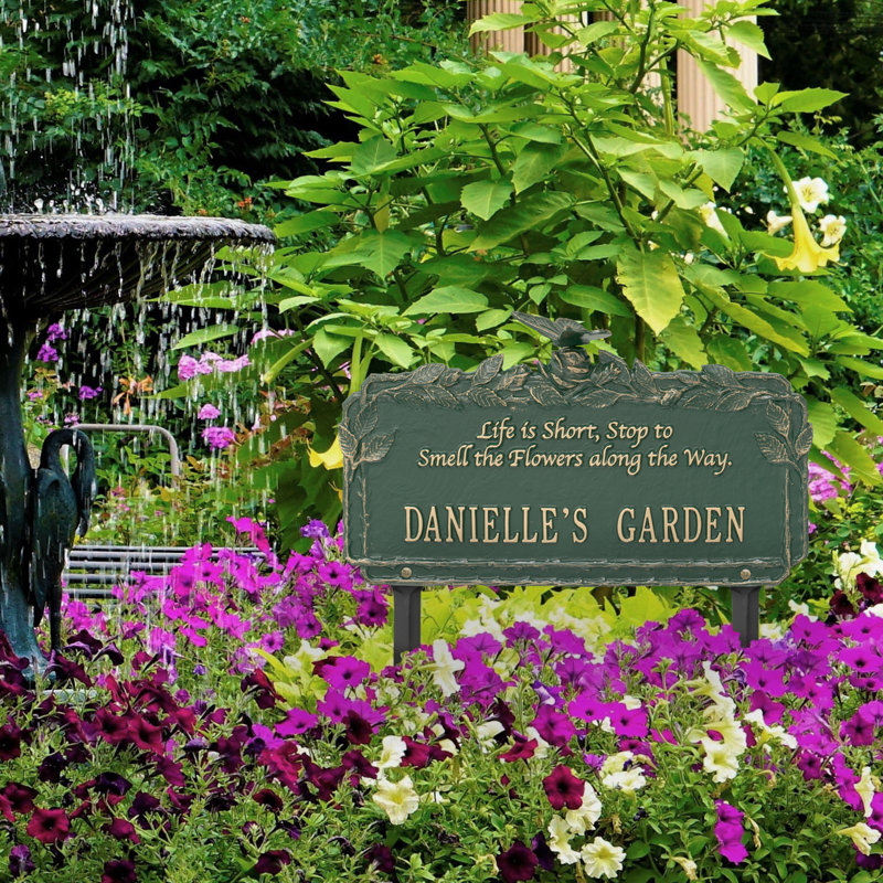 Butterfly Rose Quote Personalized Garden Sign, Green/Gold, Yes