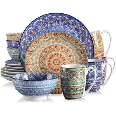 16 Piece Porcelain China Dinnerware Set - Service for 4