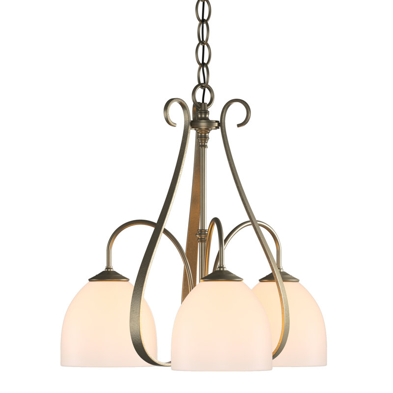Sweeping Taper 3 - Light Shaded Classic/Traditional Chandelier, Opal Glass, Soft Gold