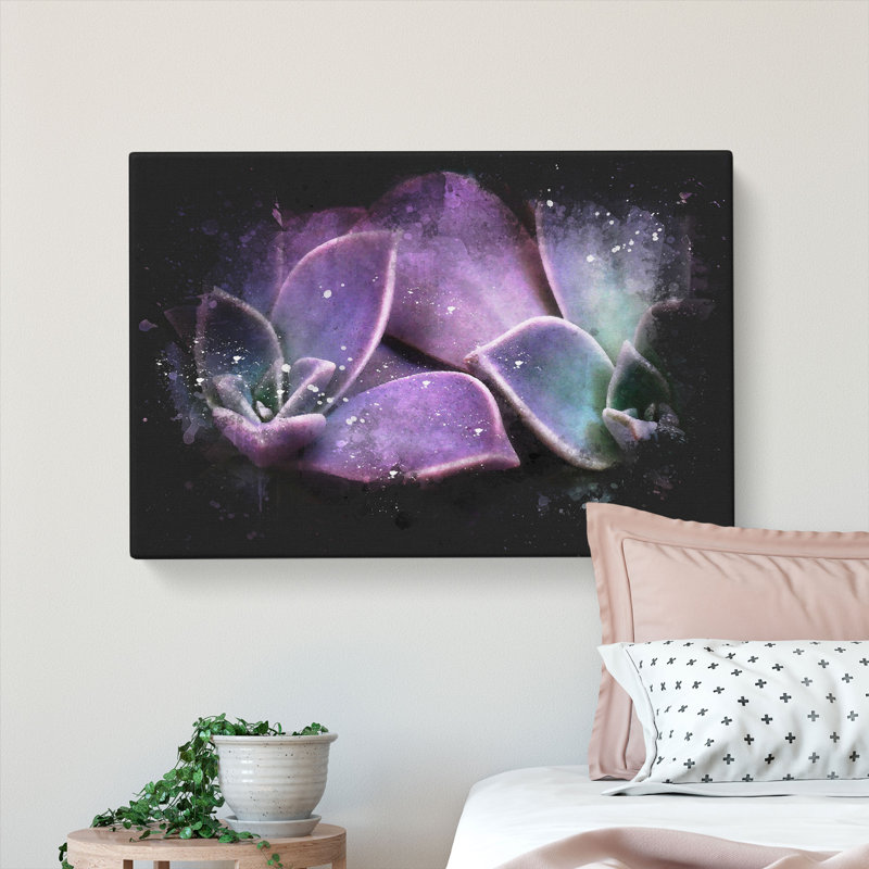 Lilac & Green Succulent Plant - Wrapped Canvas Print, 60cm H x 91cm W x 3cm D