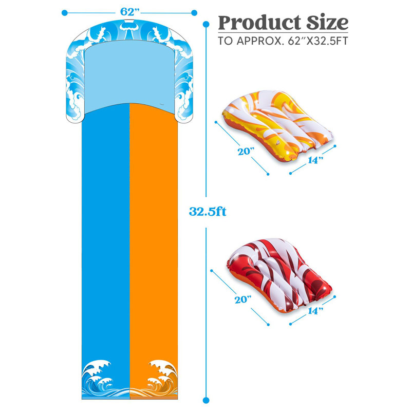 32.5ft Water Slide and 2 Inflatable Boards