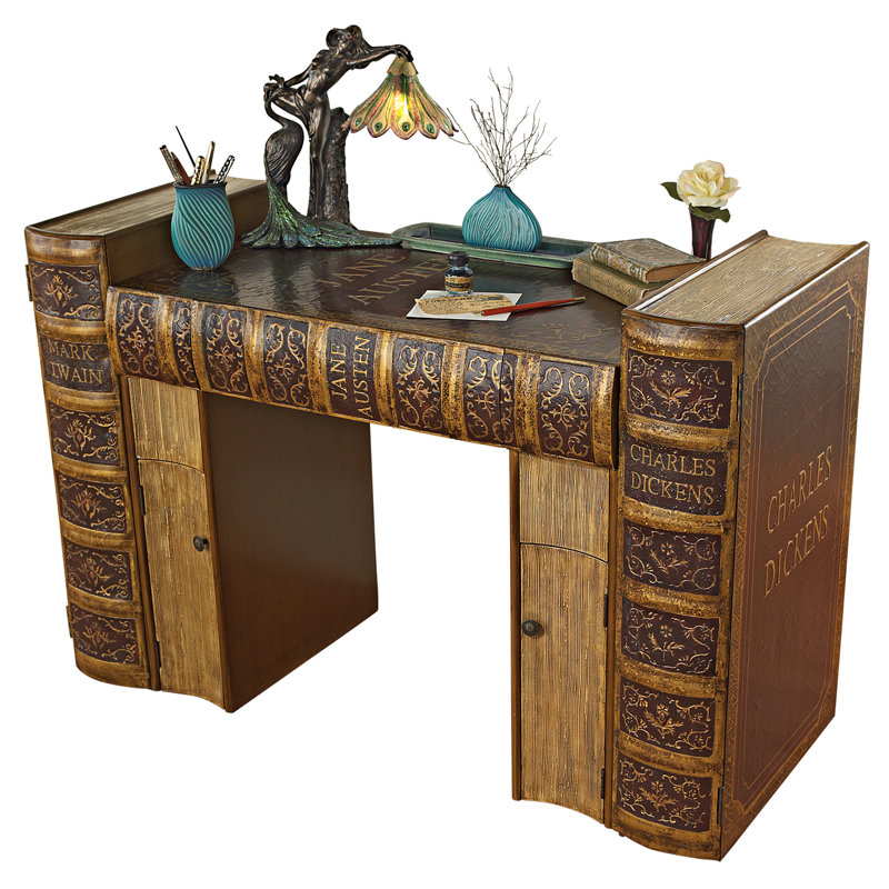Literary Volumes Brown Wood Writing Desk with Drawers