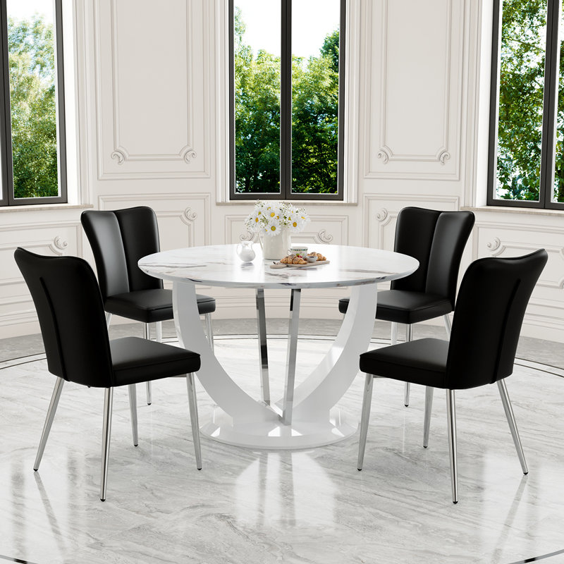 Ensemble de table de salle à manger 47,2 po, table de salle à manger moderne avec chaises à dossier haut en similicuir, Noir