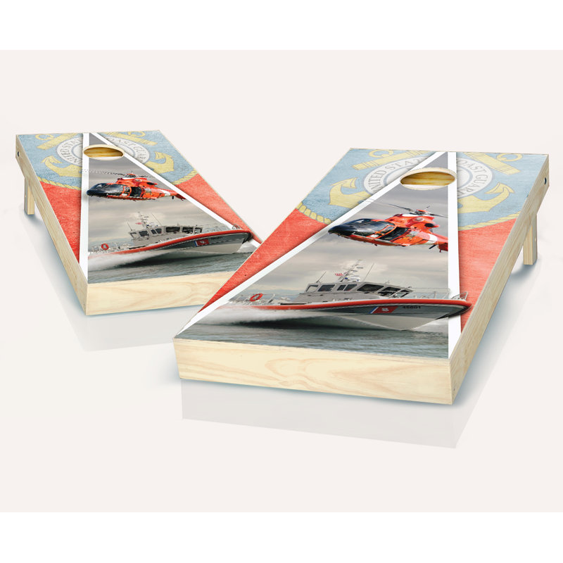 Ensemble de cornhole en bois massif 2 'x 4' avec sacs Coast Guard, Rouge / bleu marine