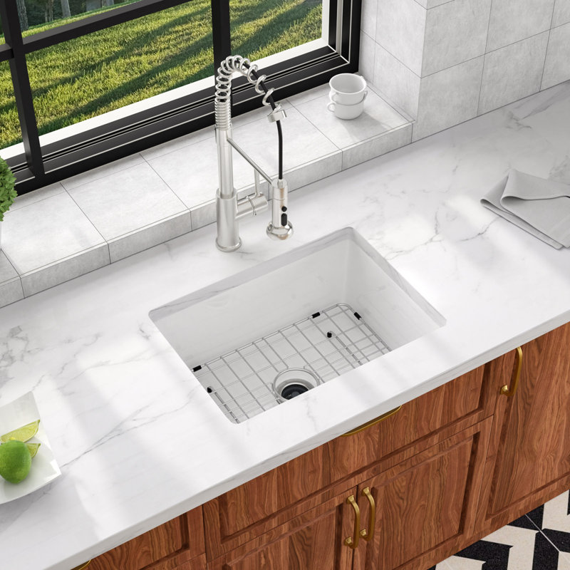 24" L Drop-In / Undermount Kitchen Sink Single Bowl White Ceramic Dual Mount Kitchen Sink