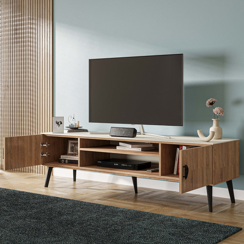 Meuble télé Haley 70,9 po Mid-Century, Naturel / chair