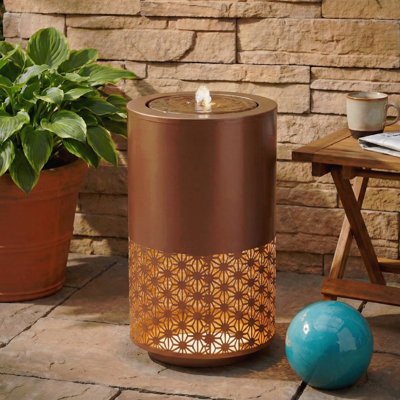 Metal Pedestal Fountain with Lights