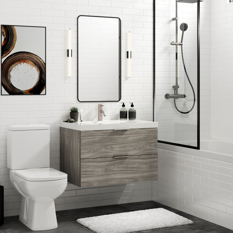 Avila 30" W Wall Mounted Single Bathroom Vanity, Gloss White/Single, Nimbus, Satin Nickel