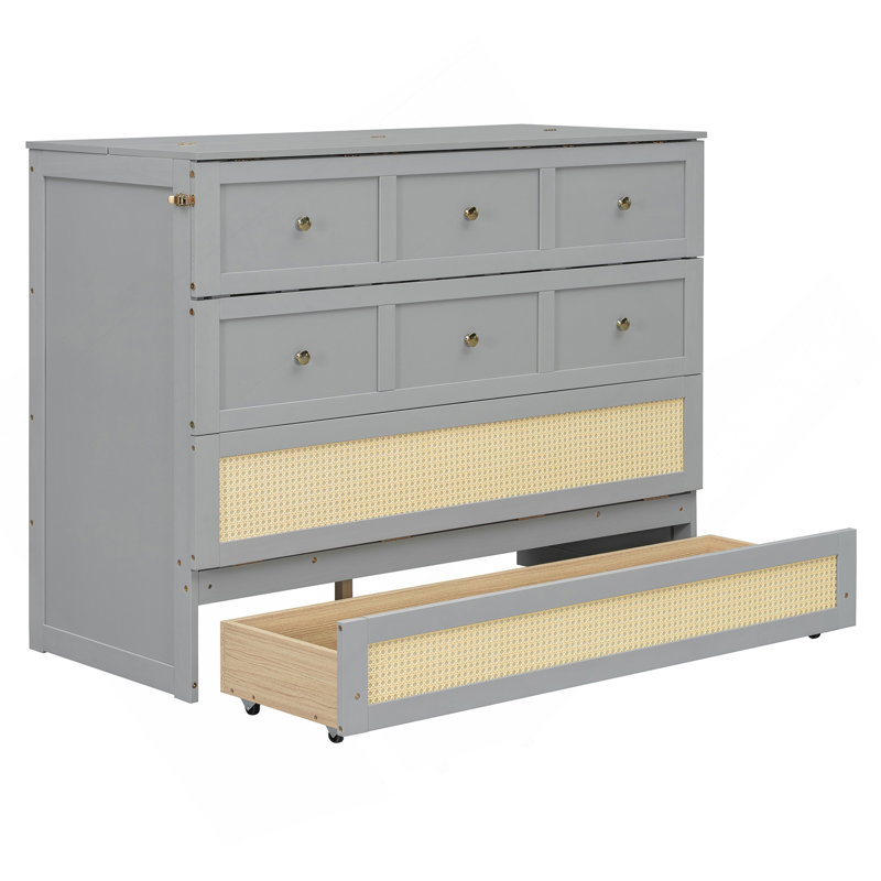 Lit escamotable double avec grands tiroirs, gris, Gris
