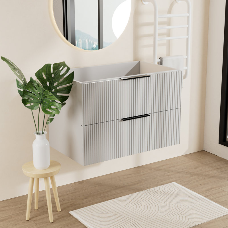 Modern Shaker Vanity With Divided Drawers, Soft-Close & Vertical Line Design - 24'' &30'' &36 '' Wall-Mounted (No Sink), Gray