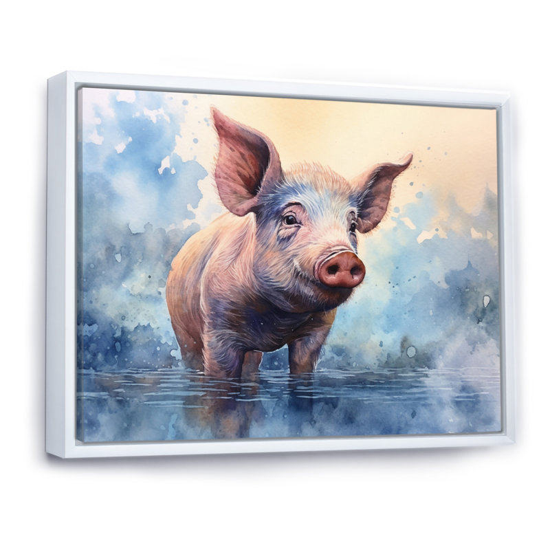 Sweet Piglette sur toile, Cadre flottant blanc, H 24 po x l 32 po x P 1 po