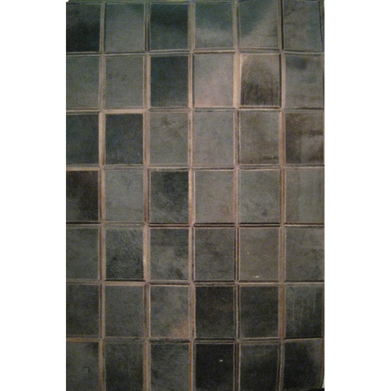 Area Cowhide Geometric Area Rug in Brown/Gray, Square 9'