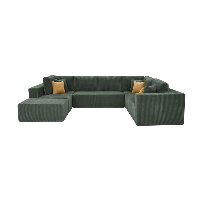 Phantom Modular Compression Sectional, Dark Green Corduroy