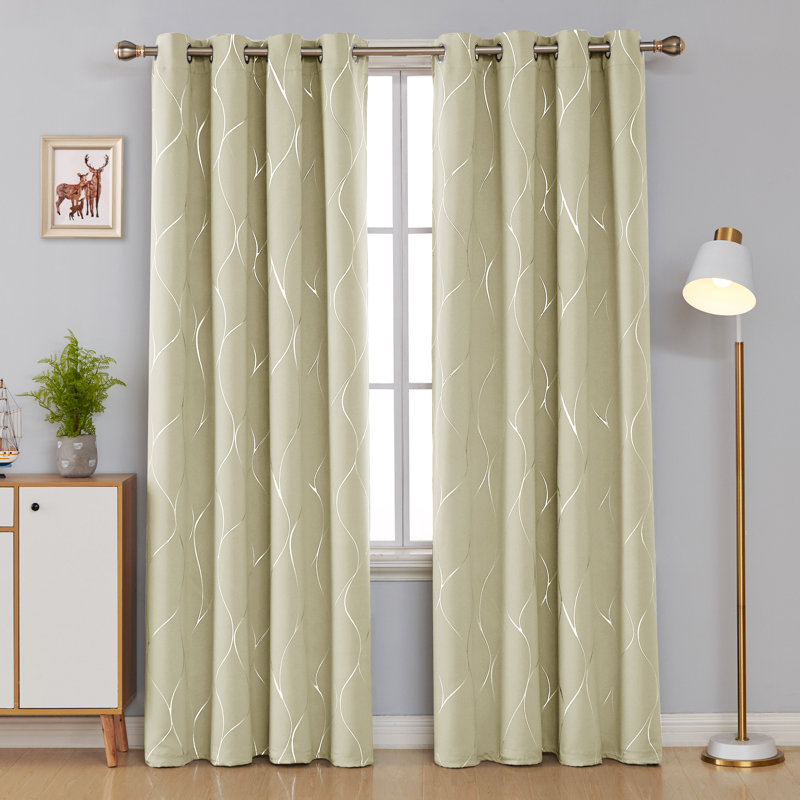 Seligman Wave Foil Printed Room Darkening Thermal Curtains, Dark Beige, Width 132 x Drop 138 cm
