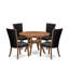 Ensemble de salle à manger 5 pièces pour 4 tables rondes de 48 po avec piédestal et 4 chaises Parson en tissu noir, noyer antique-370629944-370629947-401183564