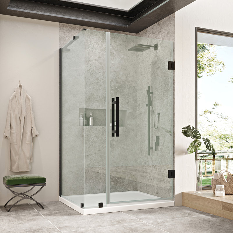 OVE Decors Panama X P 32 po P 74 po Ensemble de porte de douche à pivot H sans cadre en noir avec base, Noir