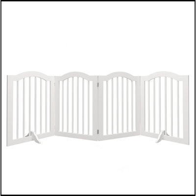 27.6" Height Tall Freestanding Pet Gate, 4 Panels Foldable Dog Gate, Solid Wood Folding Safety Fence Wooden Dog Gate With 2 Pcs Support Feet Ideal For