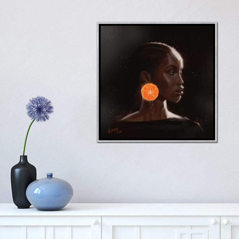Orange par Adekunle Adeleke - impression d'art graphique, Pas de tapis, H 18 po x l 18 po x 1,5 po, Toile avec cadre argent