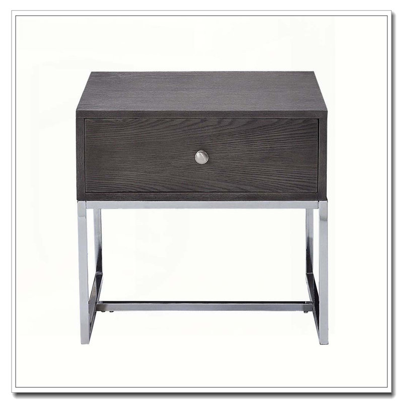 Table de bout avec rangement en chêne gris et chrome