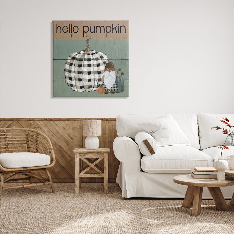 Gnome écossais «Hello Pumpkin», Toile tendue, H 30 po x l 30 po x P 1,5 po