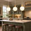3 -Light Kitchen Island White Glass Pendant