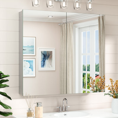 Husai Recessed or Surface Mount Aluminum Frameless Medicine Cabinet With Mirrored Door and Adjustable Shelves