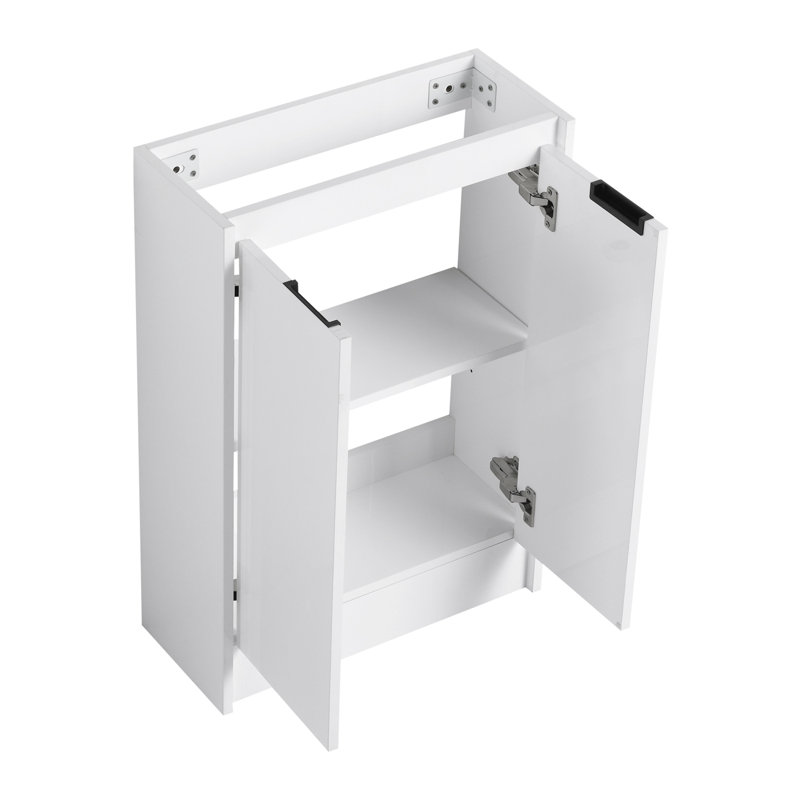 Meuble-lavabo autoportant de 23 po avec lavabo et support de rangement, portes à fermeture douce, Blanc lustré