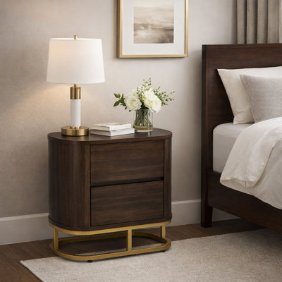 Seneca Modern Solid Wood 2-Drawer Nightstand with Elevated Metal Base and Smooth-Glide Storage