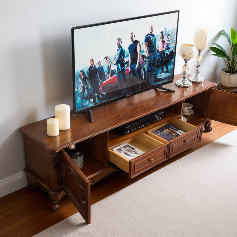 Meuble télé en bois massif American Retro, H 19,29 po x L 70,87 po x l 15,75 po, Brun