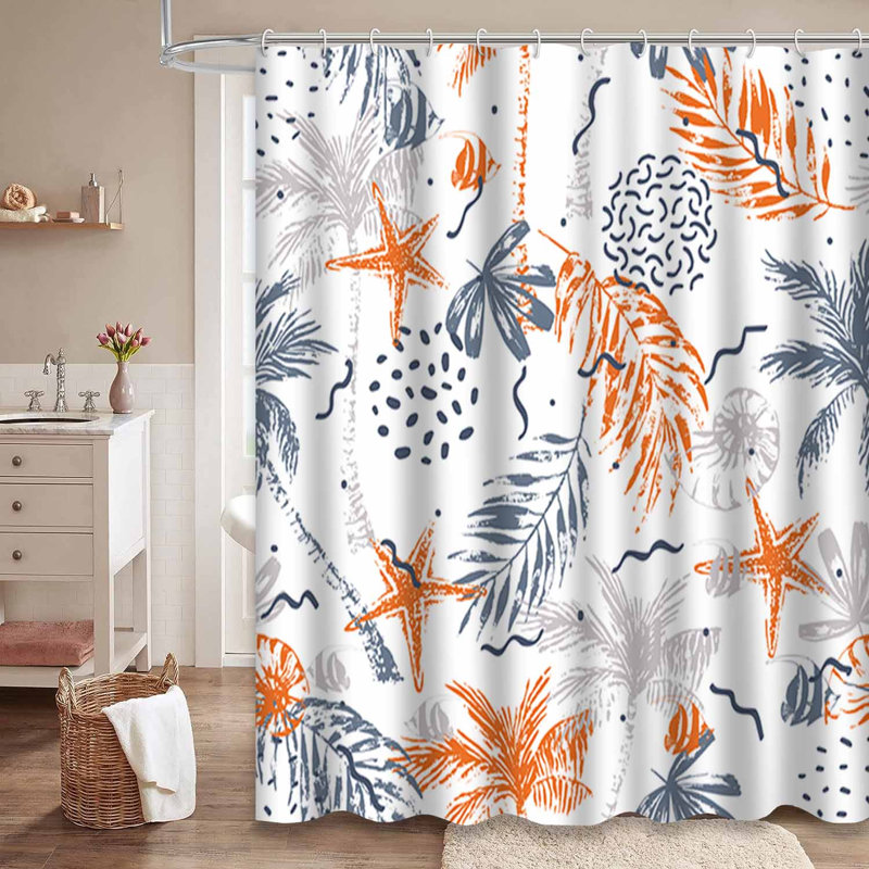 Rideau de douche imperméable à motif nautique avec 12 crochets, L 72 po x l 78 po