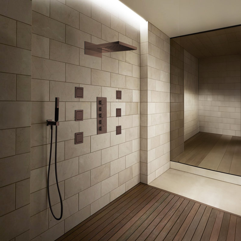 FontanaShowers Lima Ultra Waterfall Shower System, Light Oil Rubbed Bronze, 22" Wall Mount Rainfall Showerhead with 6 Body Jets and Handheld Spray