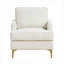Fauteuil d'appoint de luxe, chenille rembourrée de finition beige avec pieds en métal doré brossé pour le salon